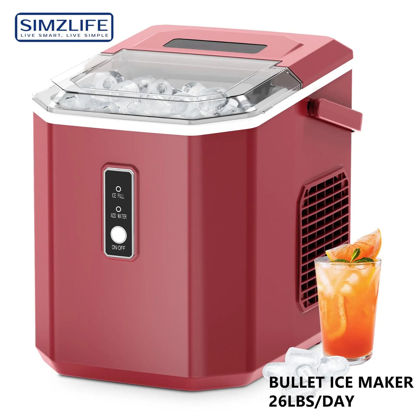 SIMZLIFE Ice Maker Countertop , 26.5 lbs/24H, 9 Cubes in 6 Mins,Self-Cleaning,