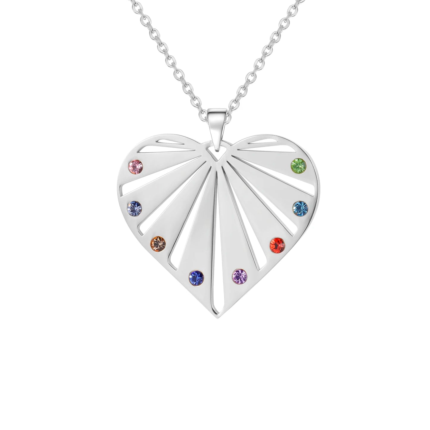 Personalized Heart Birthstone Necklace/Custom Engrave 1-8 Names