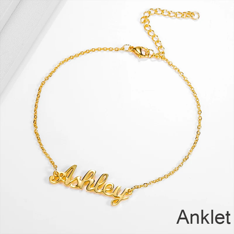 Personalized Name or Year Anklets Gold Color Stainless Steel