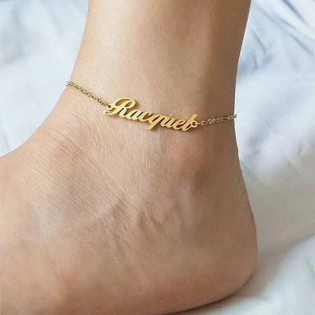 Personalized Name or Year Anklets Gold Color Stainless Steel