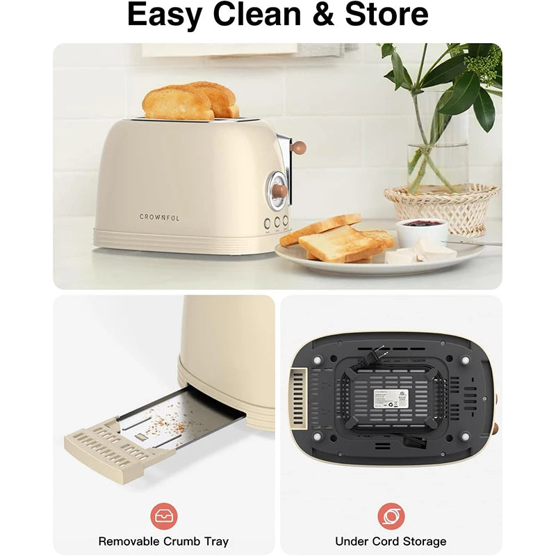Crownful 2 Slices Bread Toaster Waffles Extra Wide Slot