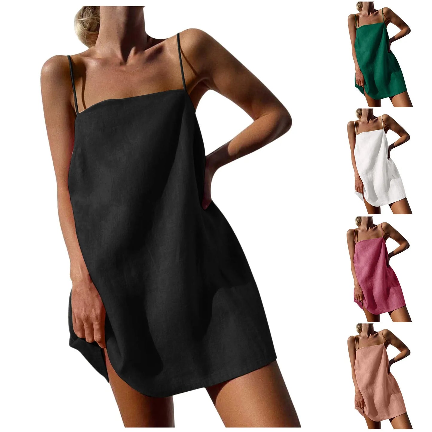 Y2k Camisole Dress Women Cotton Linen Casual Vacation Cute Spaghetti Strap Dresses Summer Trendy Beach Short Sundress 2024 Hot