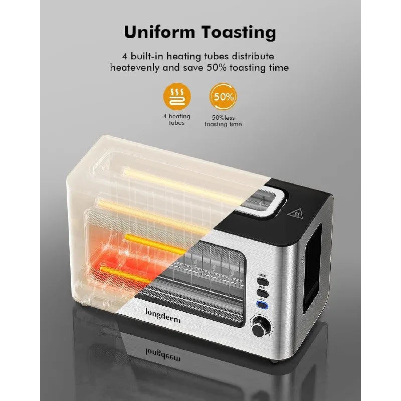 Clear View Toaster, Auto Shut Off, Removable Crumb Tray, Silver