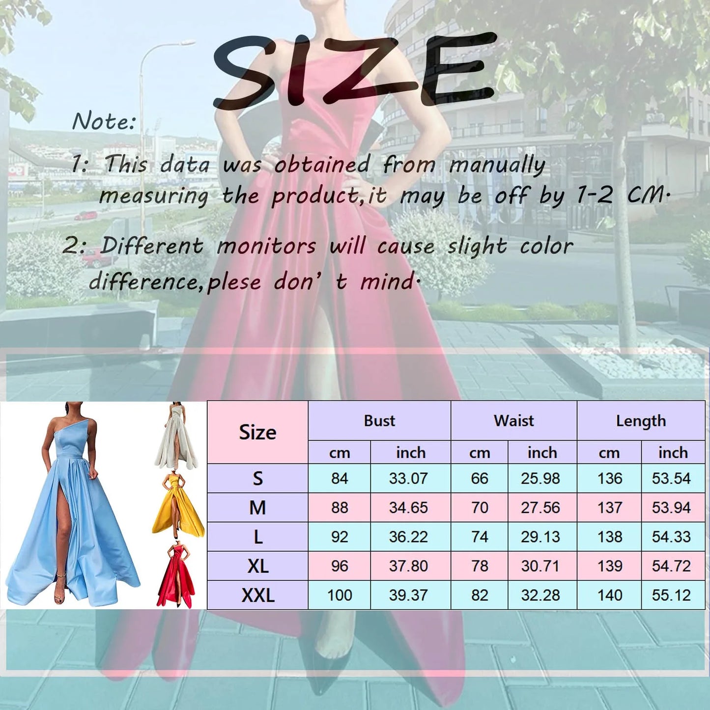 Ladies Satin A Line Dress Slim Fit One Shoulder Ruched Split Dress
