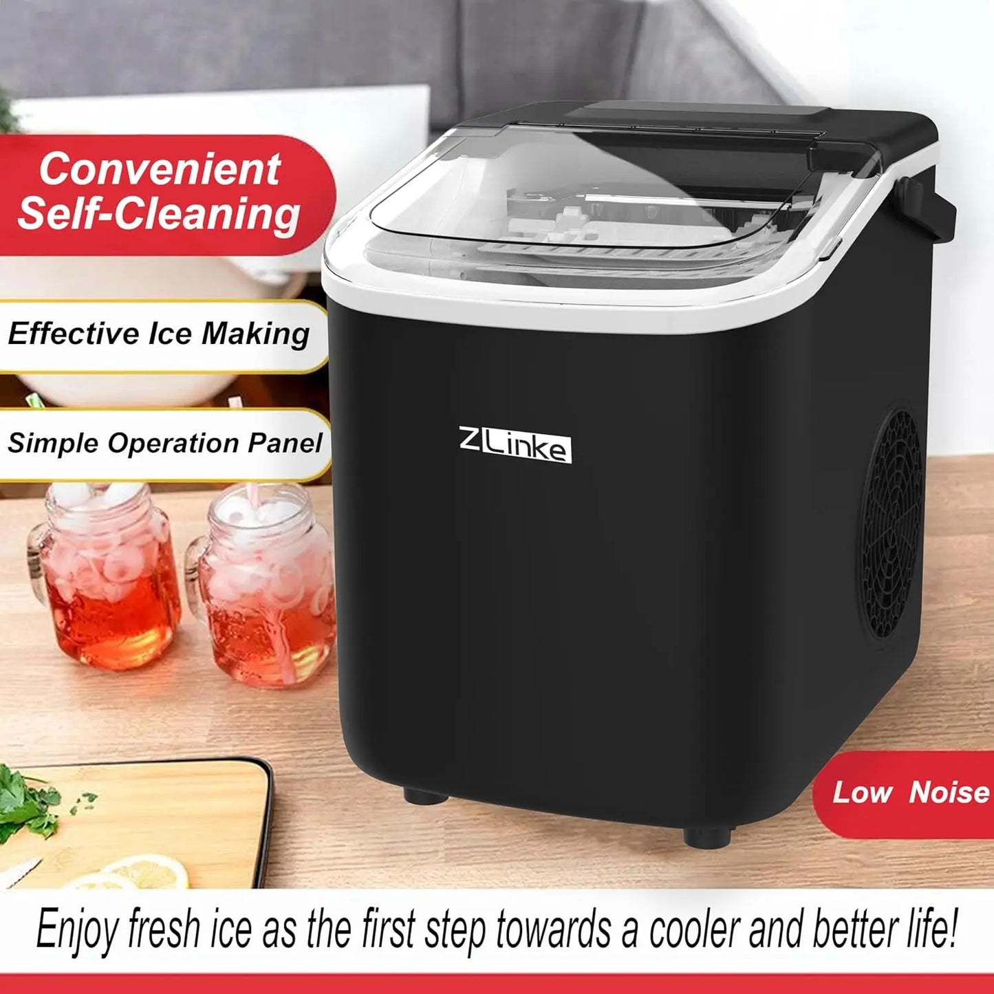 Countertop Ice Maker, Ice Maker Machine 6 Mins 9 Bullet Ice, 26.5lbs/24Hrs
