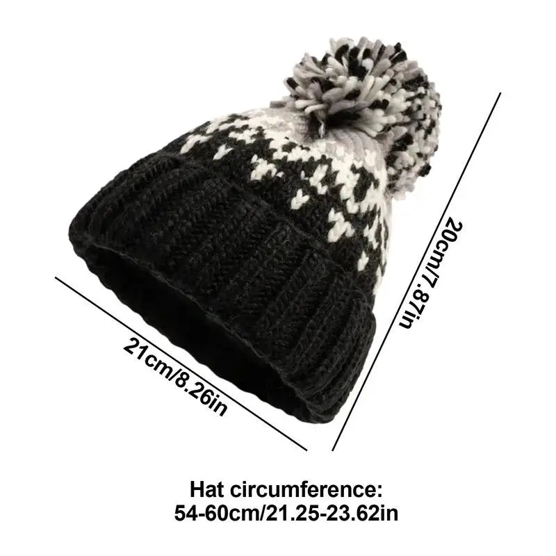 Knitted Beanie with Pom Winter Pompom Beanie Hat Soft and Warm Snow Hat Pom Pom Hats for Cold Weather and Outdoor Winter Pompom