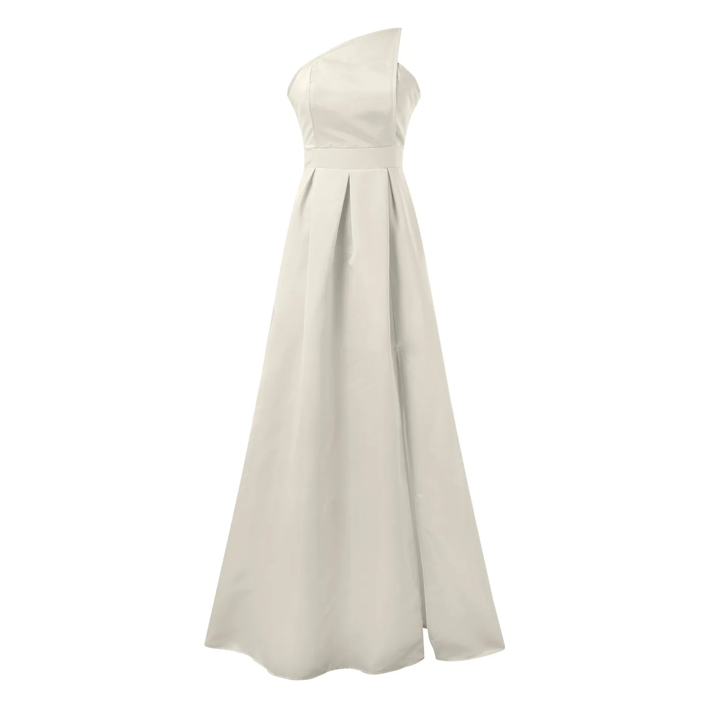 Ladies Satin A Line Dress Slim Fit One Shoulder Ruched Split Dress