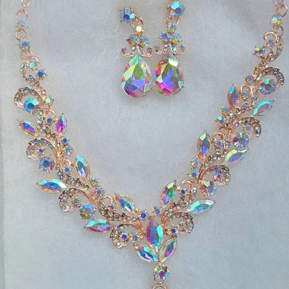 Stonefans Rhinestone Drop Necklace and Earrings Set