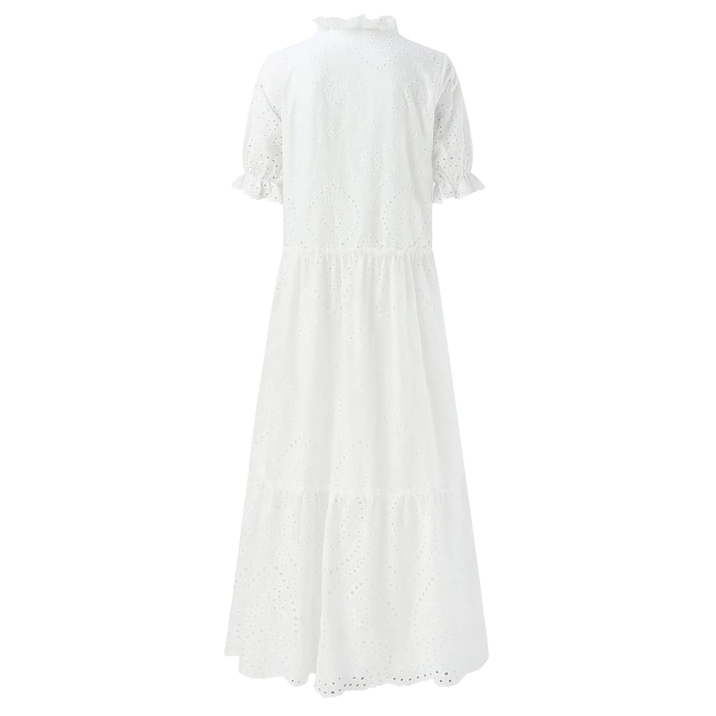 Summer Cotton White Dress For Women Hollow Crochet Long Dress