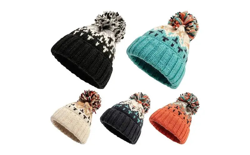 Knitted Beanie with Pom Winter Pompom Beanie Hat Soft and Warm Snow Hat Pom Pom Hats for Cold Weather and Outdoor Winter Pompom