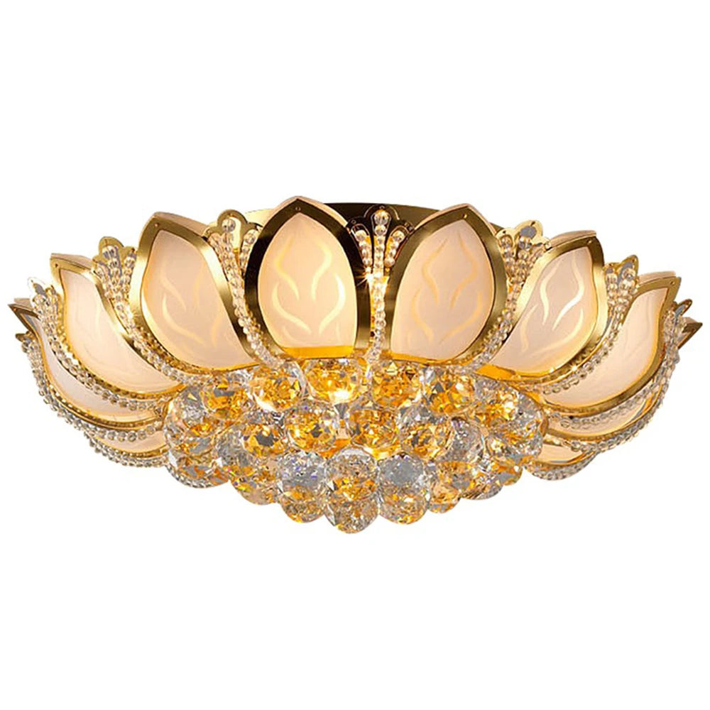 LOYALHEARTD Modern LED Ceiling Lamp Gold Lotus Crystal Chandelier Flush Mount Light Fixture