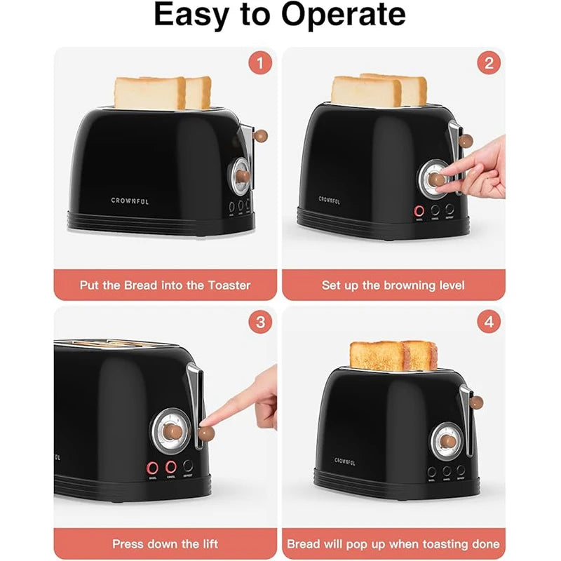 Crownful 2 Slices Bread Toaster Waffles Extra Wide Slot