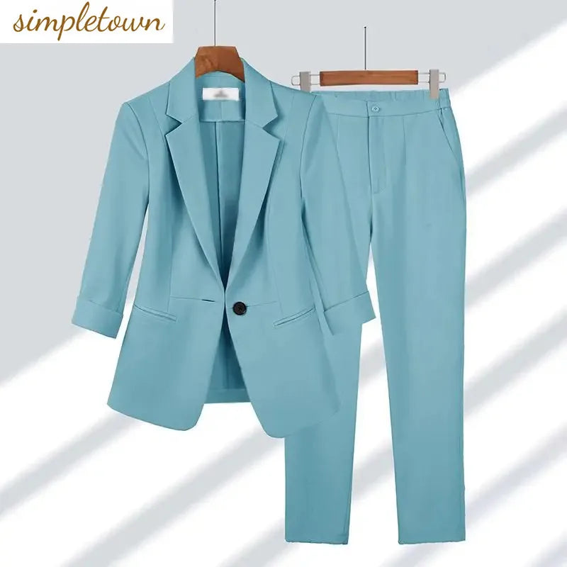 Blazer Casual Wide Leg Pants Two Piece Women's Pants Set