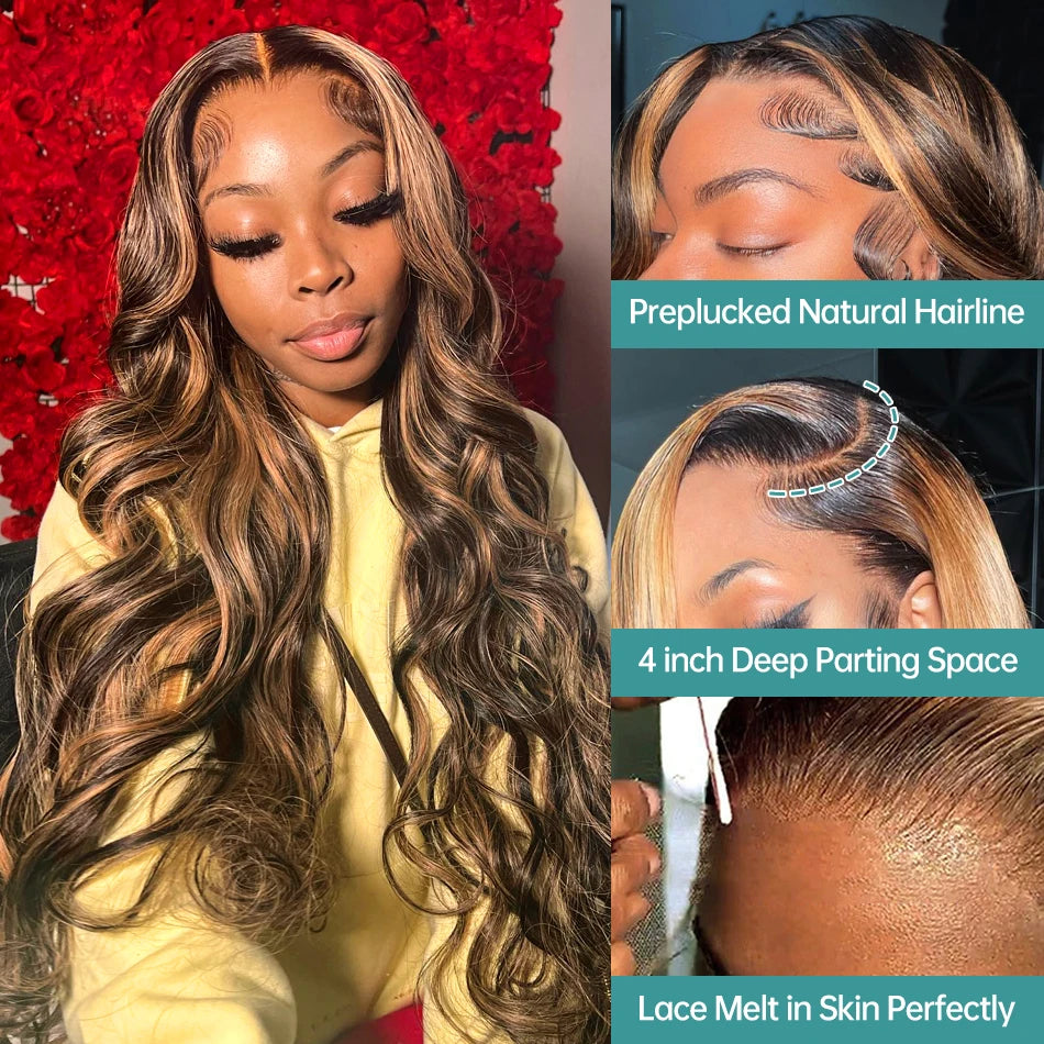 Honey Blonde Ombre Highlight Human Hair Wigs