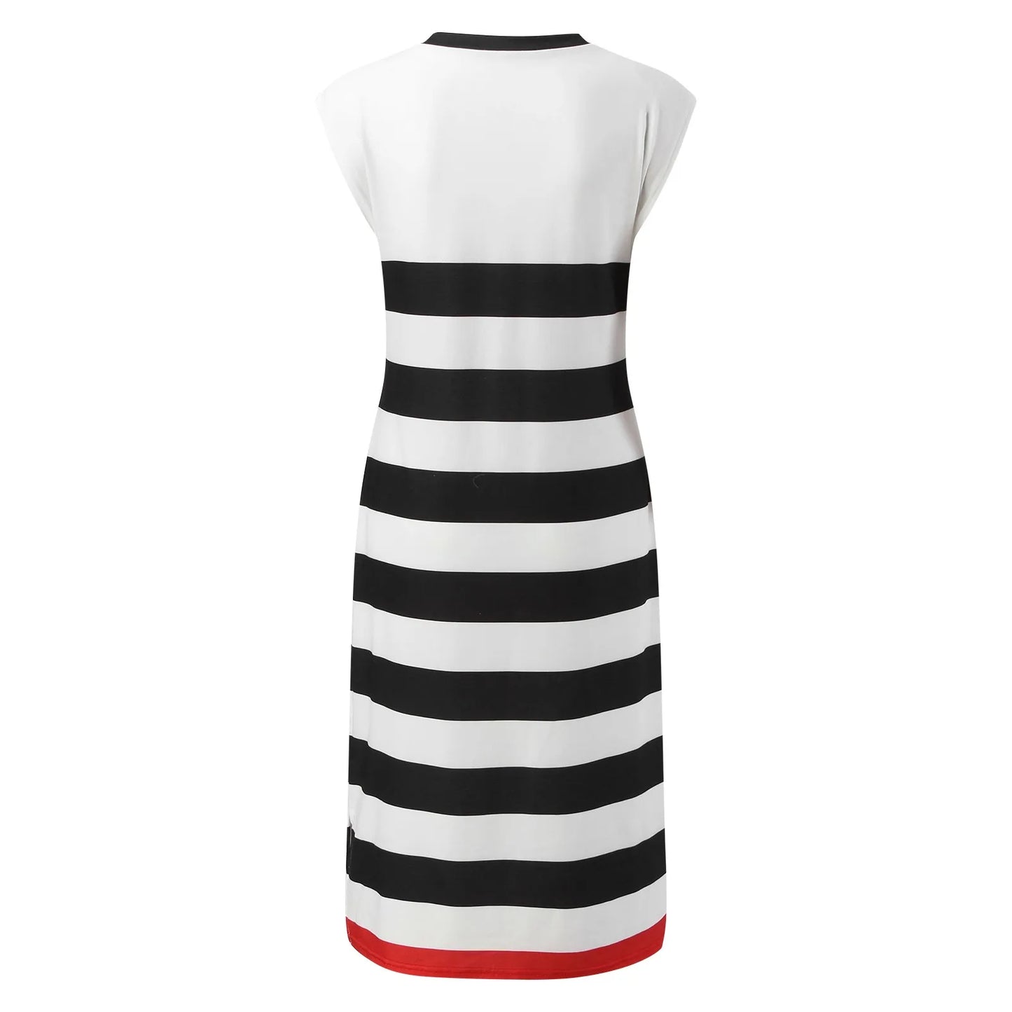 Summer Striped Dress For Women Elegant V Neck Sleeveless Side Slit