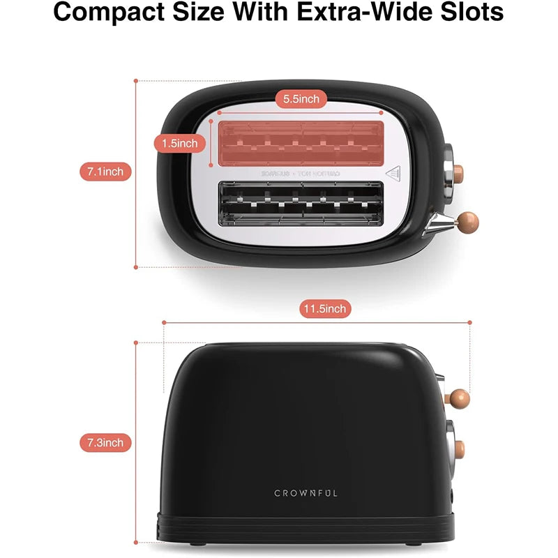 Crownful 2 Slices Bread Toaster Waffles Extra Wide Slot