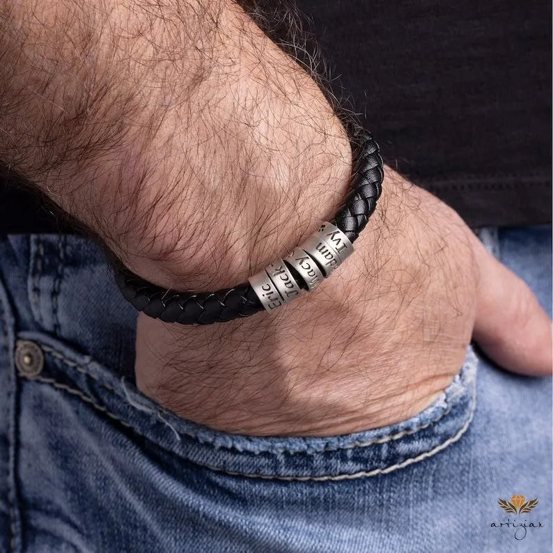 Personalized Mens Bracelet Leather Jewelry