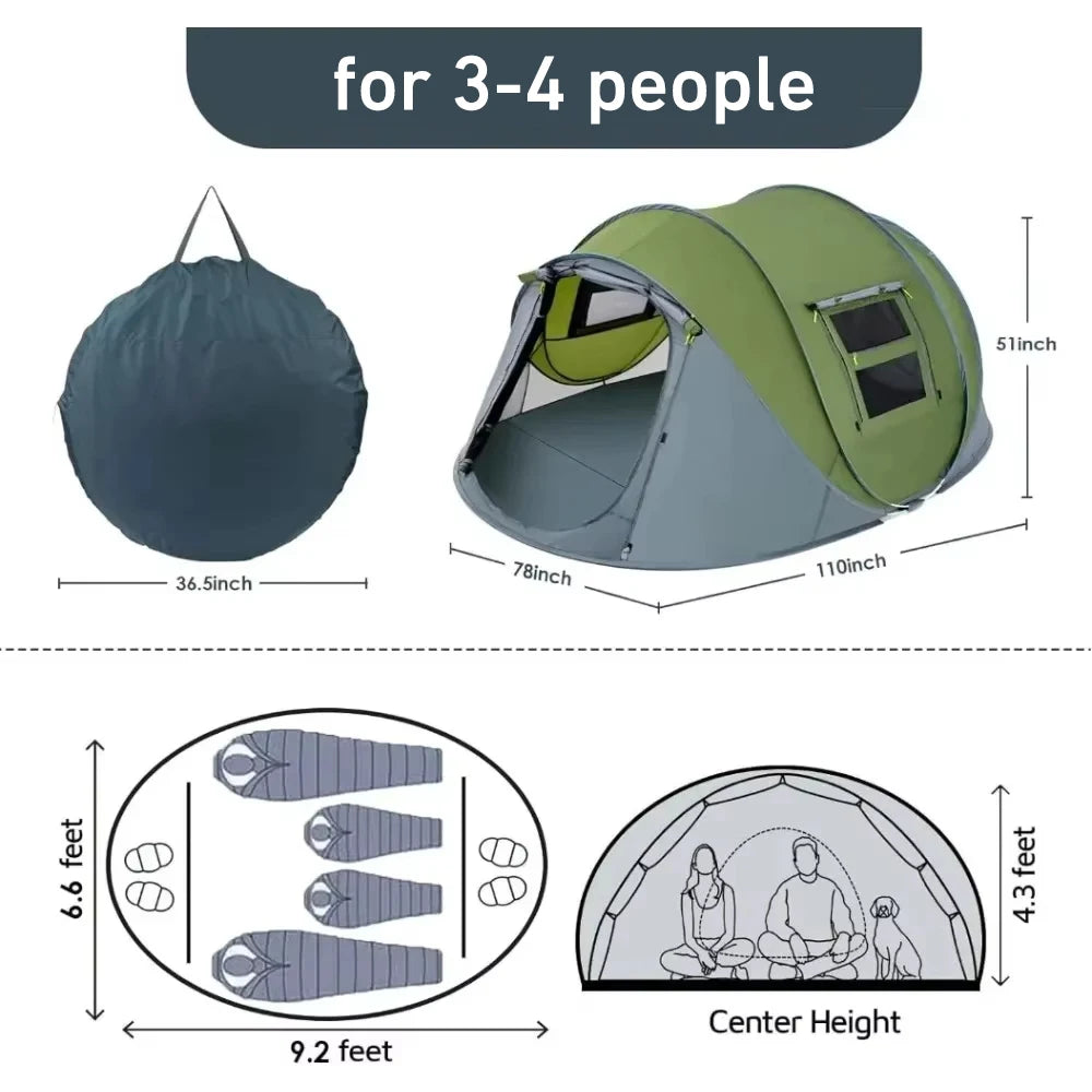 3-4 People Outdoor Throw Open Tent Automatic Pop Up Tents Waterproof