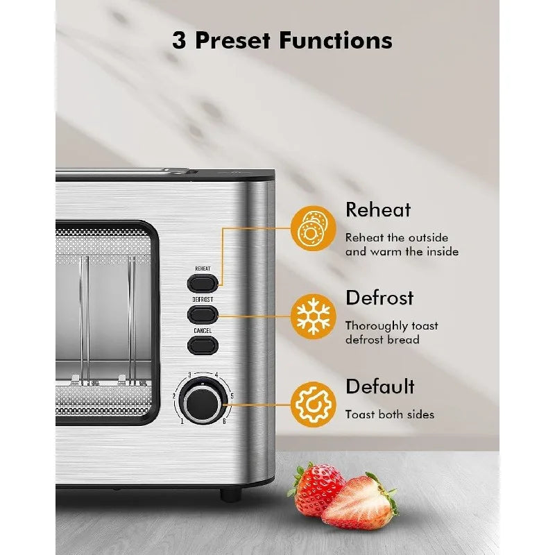 Clear View Toaster, Auto Shut Off, Removable Crumb Tray, Silver