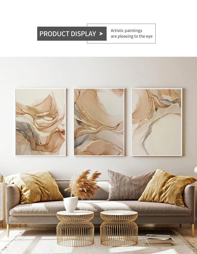 Canvas Painting Nordic Abstract Gold Wall Art Print