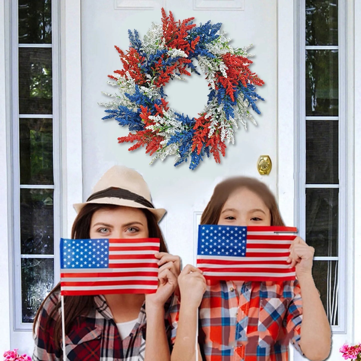 Independence Day Wreath Perfect Holiday Gift 4th Of July Handmade Garland Wall Door Hanging For Home Decor Outdoor Balcony