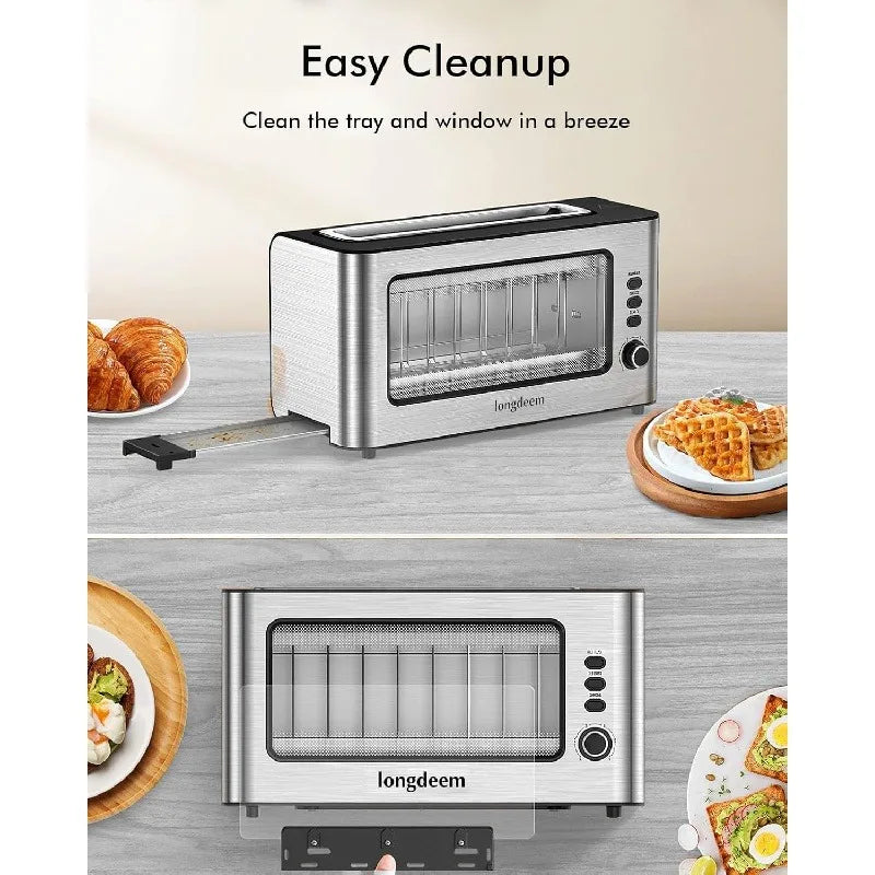 Clear View Toaster, Auto Shut Off, Removable Crumb Tray, Silver