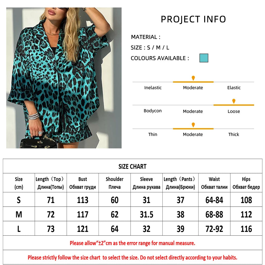 Green Leopard Print Shorts 2 Pieces Lady's Sleepwear