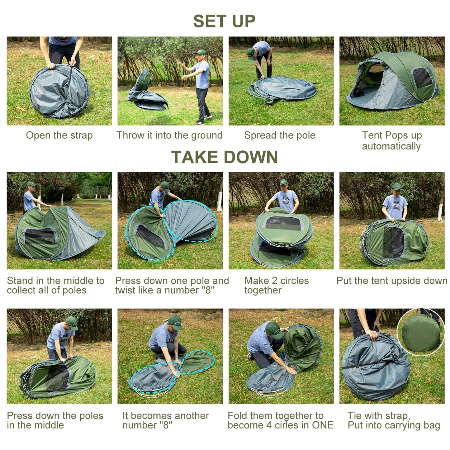 3-4 People Outdoor Throw Open Tent Automatic Pop Up Tents Waterproof