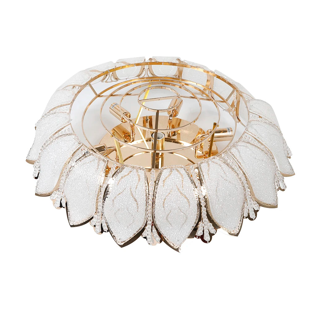 LOYALHEARTD Modern LED Ceiling Lamp Gold Lotus Crystal Chandelier Flush Mount Light Fixture
