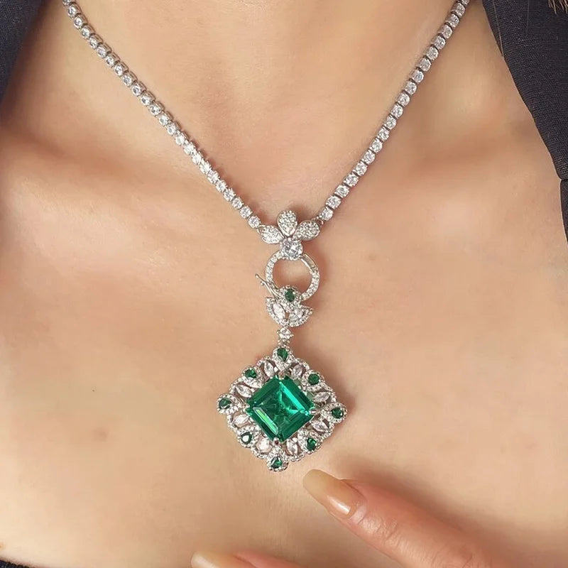 Square Green Crystal Set Necklace and Earrings