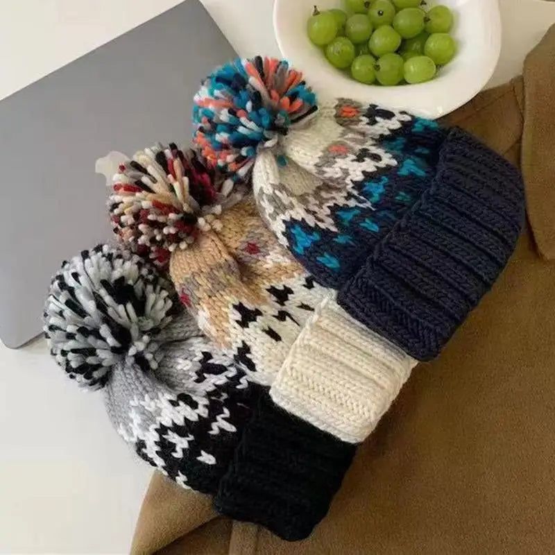 Knitted Beanie with Pom Winter Pompom Beanie Hat Soft and Warm Snow Hat Pom Pom Hats for Cold Weather and Outdoor Winter Pompom