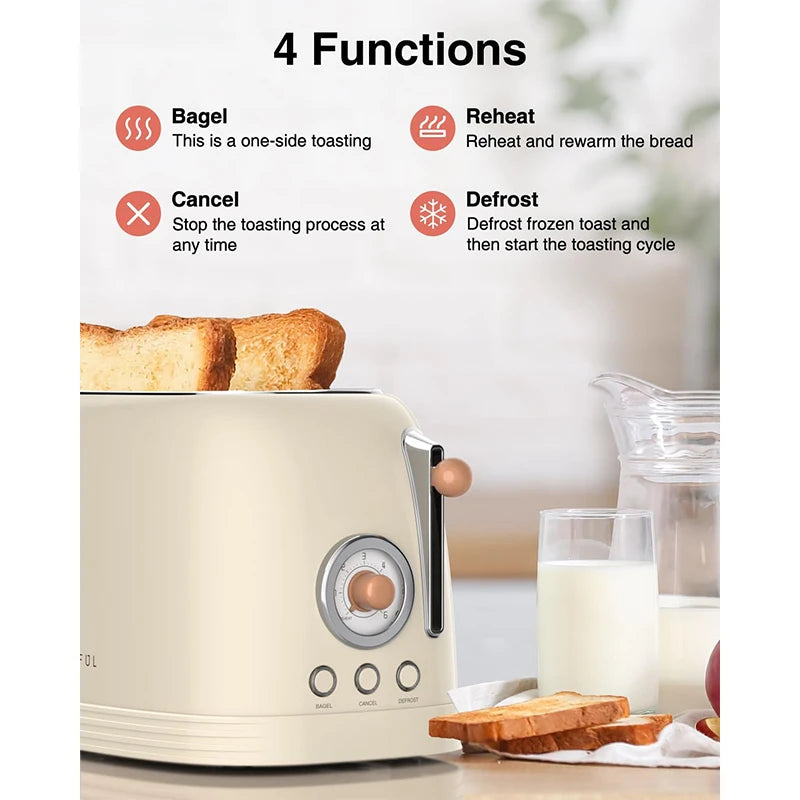 Crownful 2 Slices Bread Toaster Waffles Extra Wide Slot