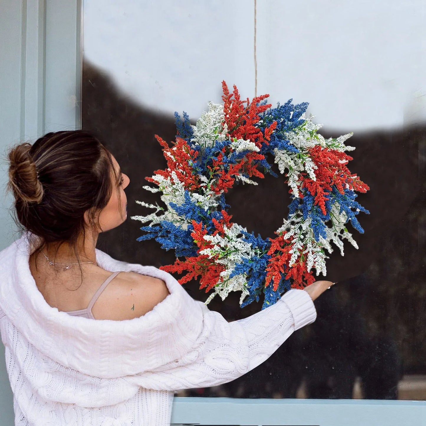 Independence Day Wreath Perfect Holiday Gift 4th Of July Handmade Garland Wall Door Hanging For Home Decor Outdoor Balcony