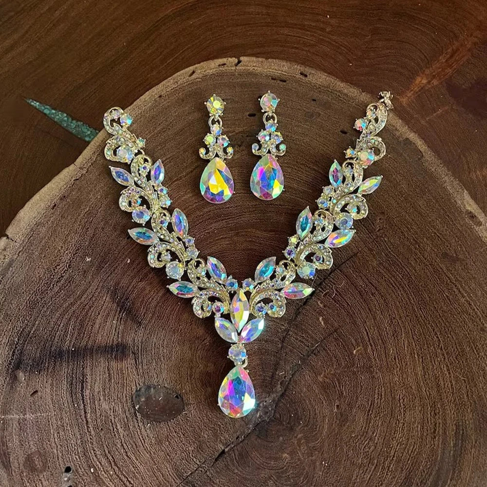 Stonefans Rhinestone Drop Necklace and Earrings Set