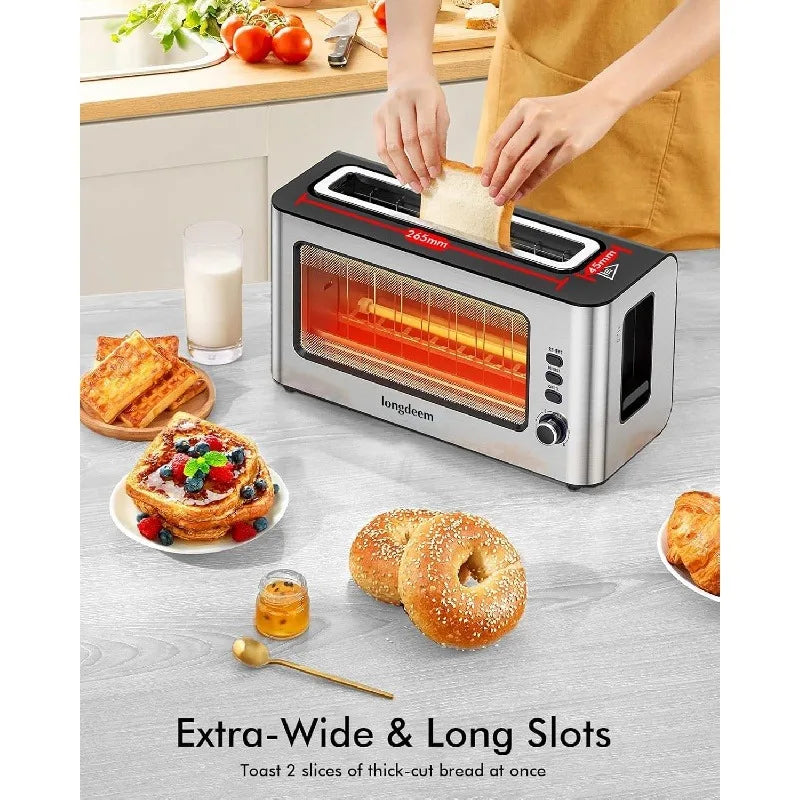 Clear View Toaster, Auto Shut Off, Removable Crumb Tray, Silver