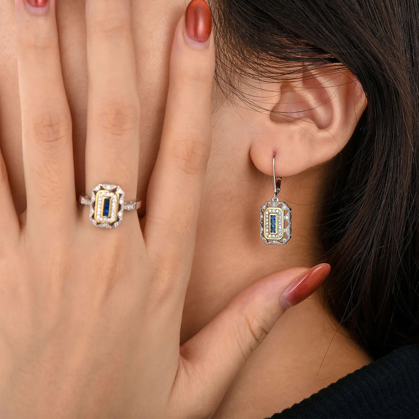 Newshe Solid 925 Sterling Silver K Gold Dangle Drop Earrings