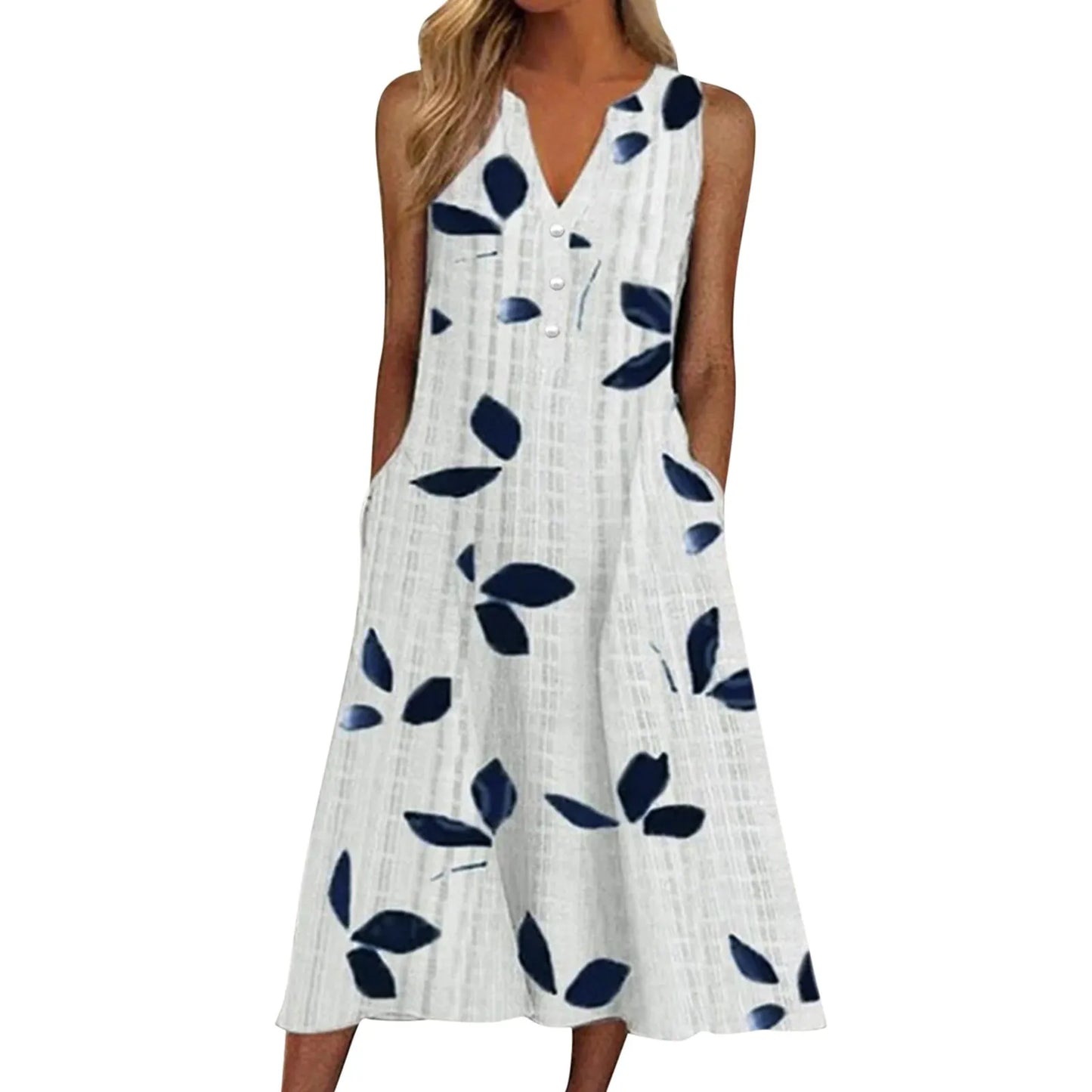 Woman Leaf Print Long Dress