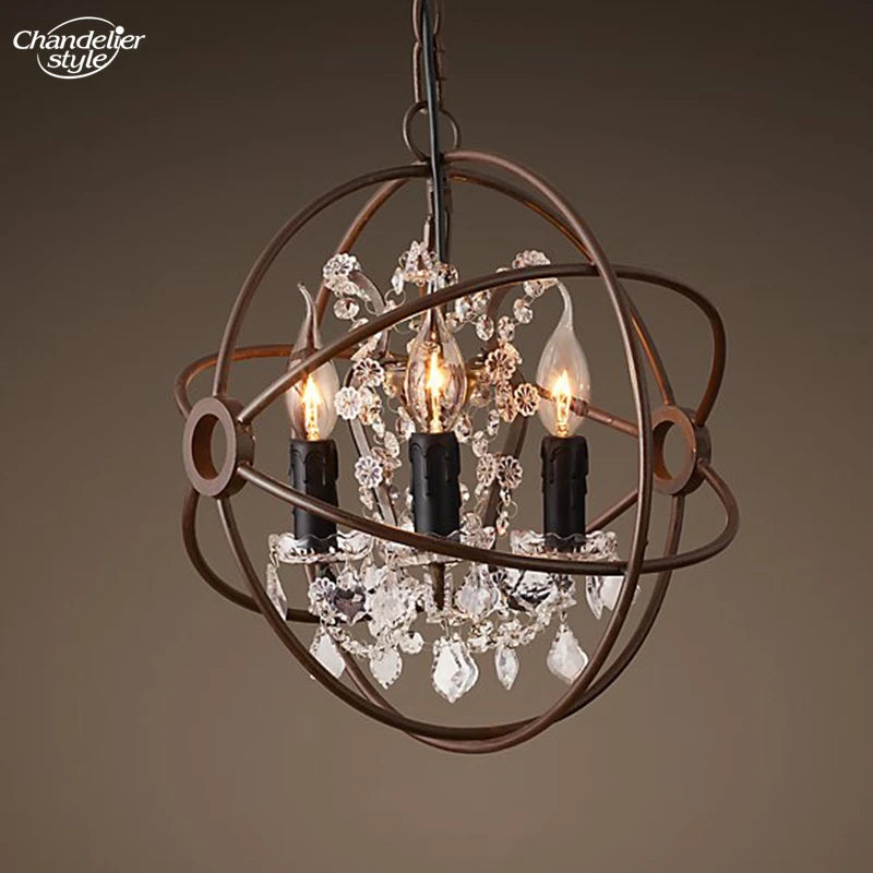 Modern Retro LED Chandeliers Clear Smoke Crystal Rustic Black Candle Lights
