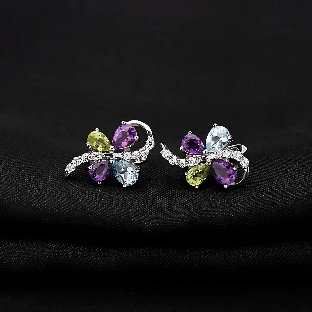 GEM'S BALLET Sky Blue Topaz Amethyst Clip Earrings