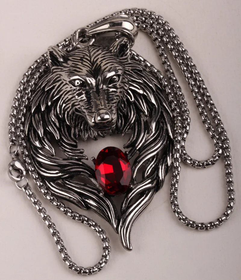 Big wolf stainless steel men necklace