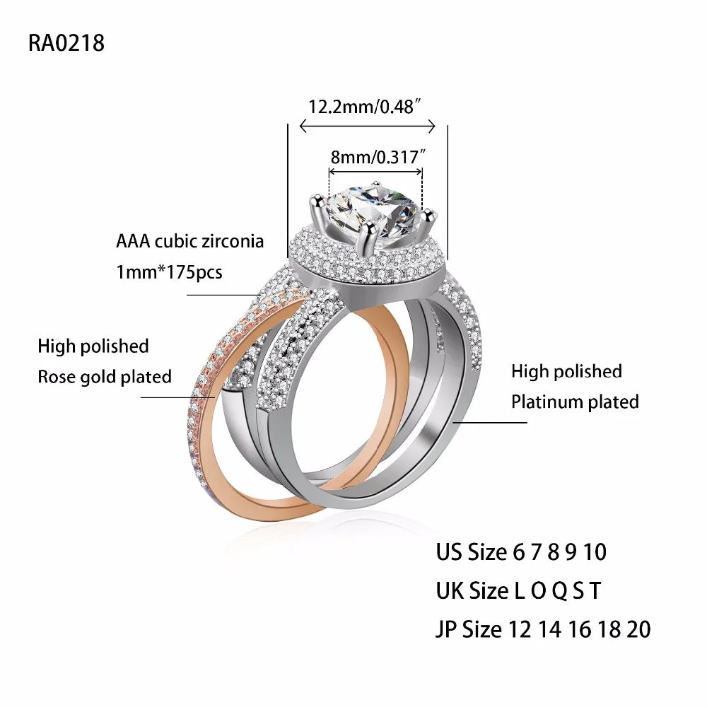2 Tone Cubic Zirconia Ring 2 Pcs Women Engagement Ring