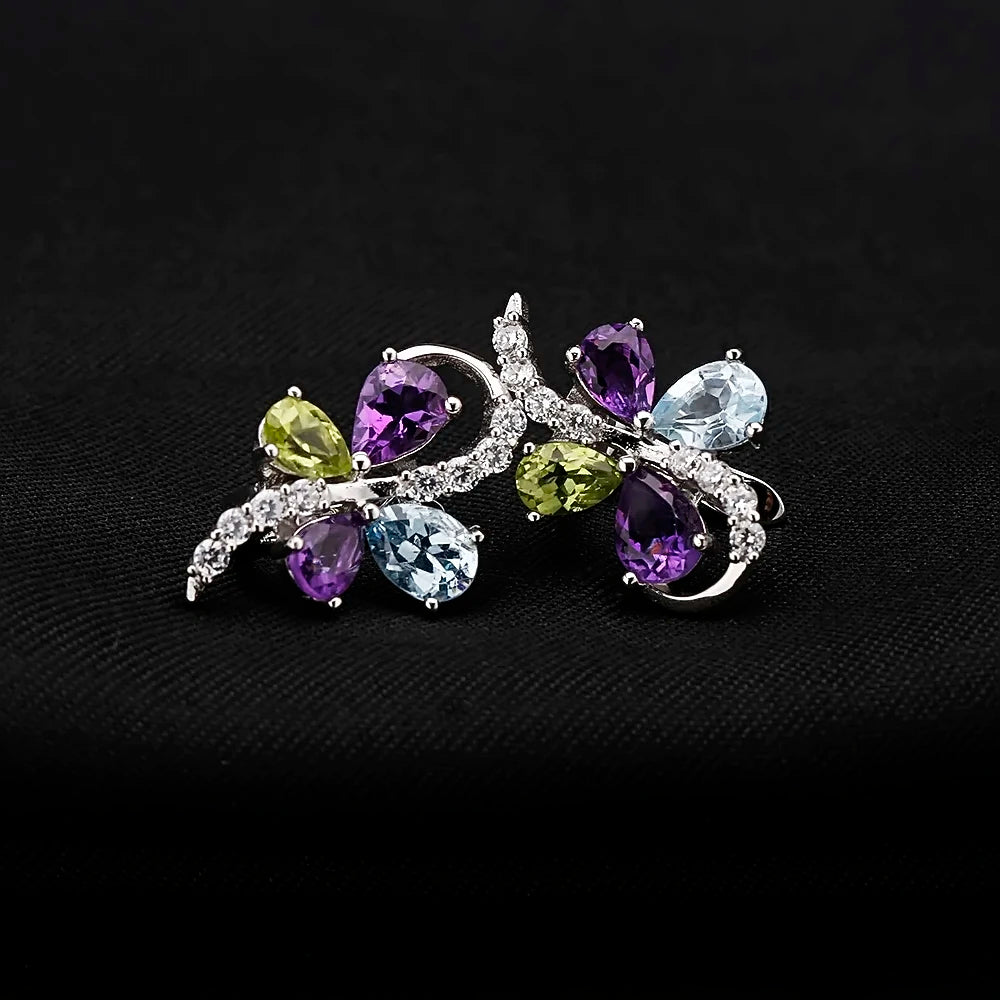 GEM'S BALLET Sky Blue Topaz Amethyst Clip Earrings