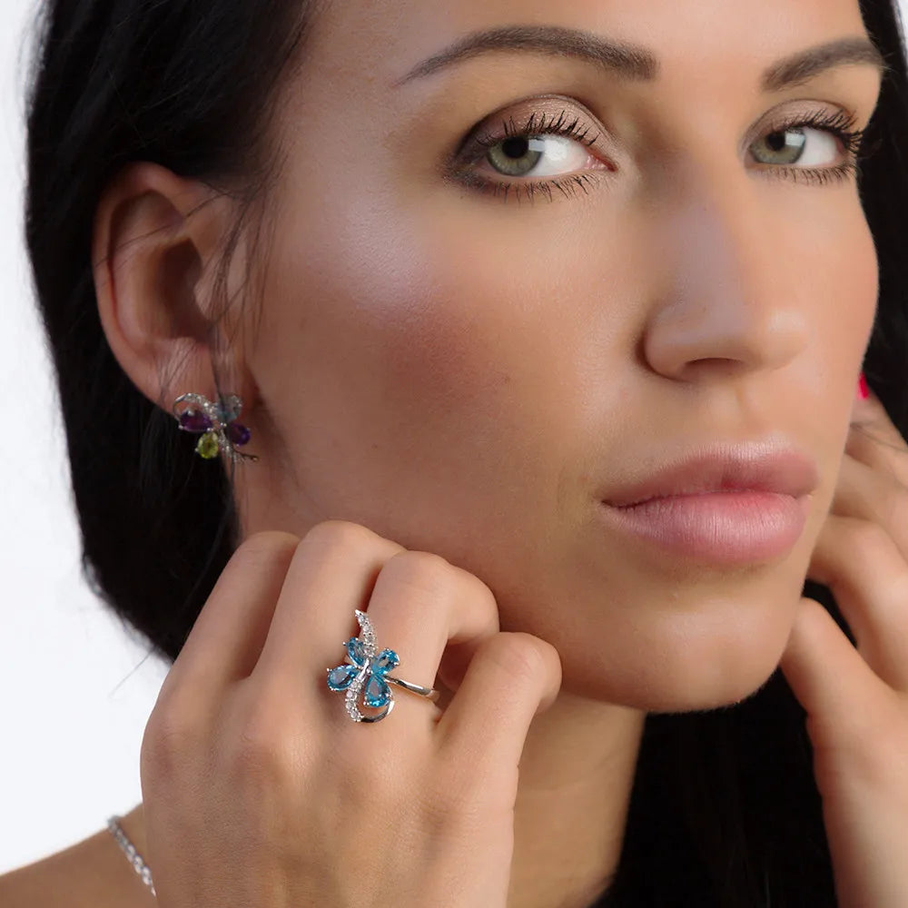 GEM'S BALLET Sky Blue Topaz Amethyst Clip Earrings