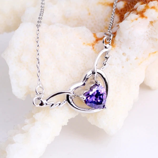 Purple Crystal Necklace Women's Para Mulher Heart