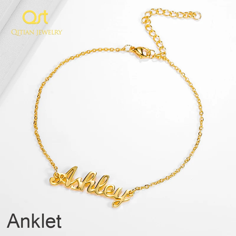 Personalized Name or Year Anklets Gold Color Stainless Steel