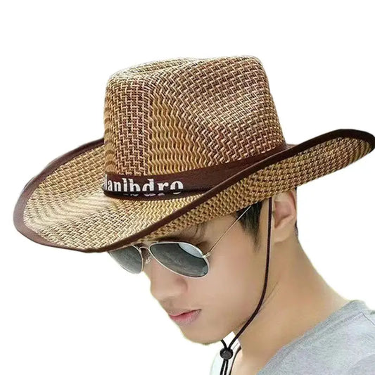 Wide Brim Straw Hat Cowboy Sun Straw Hats Summer Beach Hiking Hat For Camping Travel Gardening UV Protection