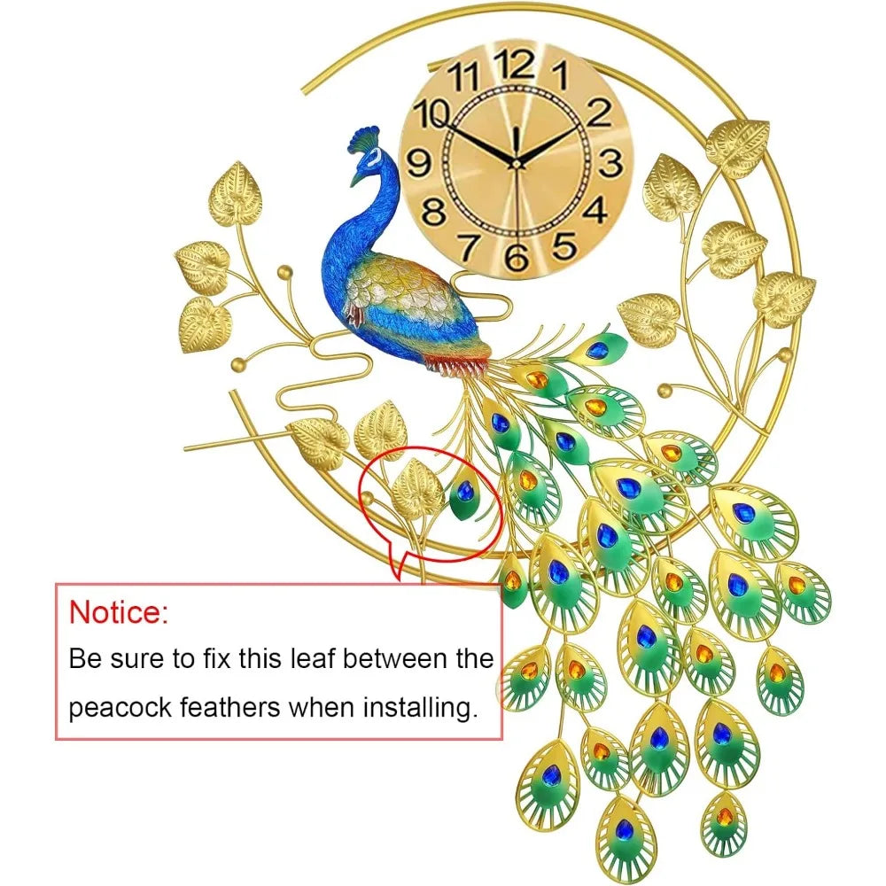 Silent Digital Wall Clock With Metal Peacock Design Decoration Home  Decor