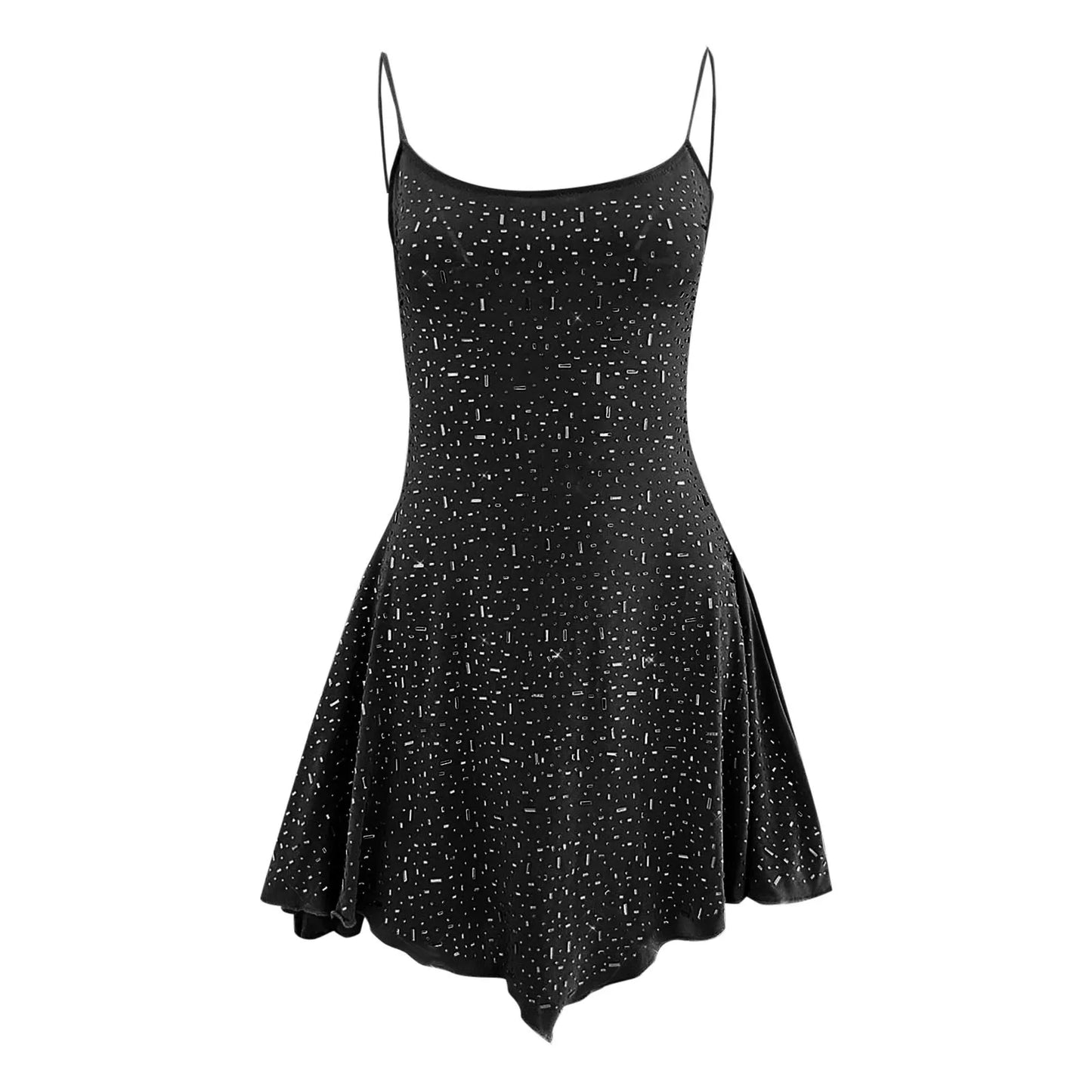 Women's Party Dress With Diamond Semi See Through Suspender Sleeveless