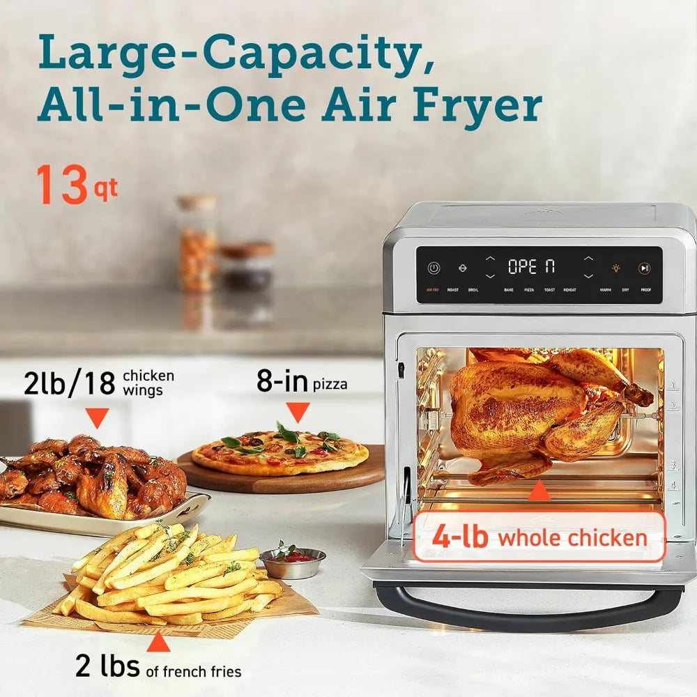 13 Qt Airfryer Fits 8" Pizza, 11-in-1 Functions with Rotisserie