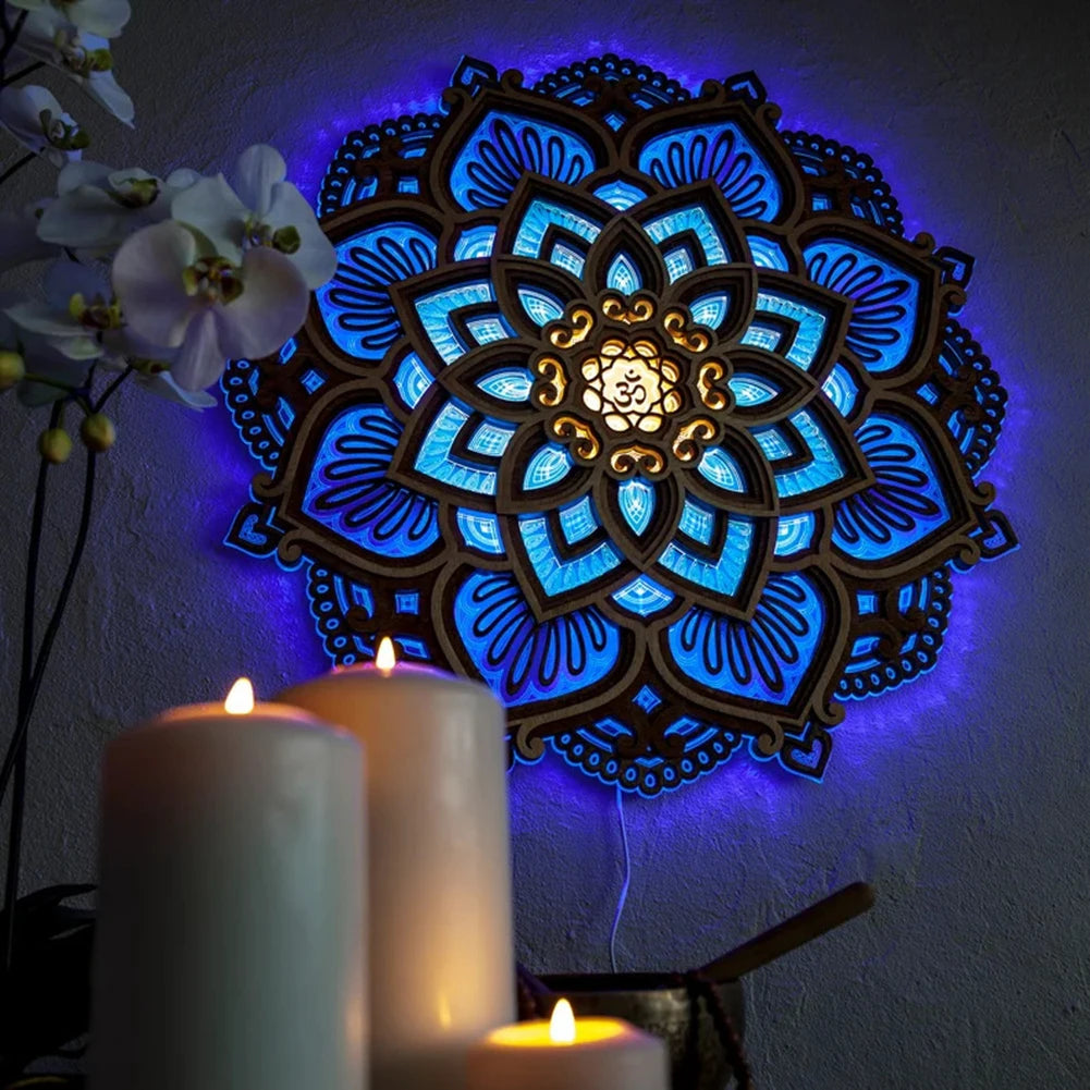LED Night Light Mandala Wooden Hanging